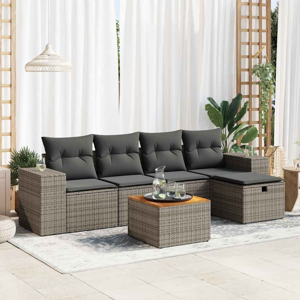 Set Divano da Giardino 6 pz con Cuscini Grigio in Polyrattan | homemem39