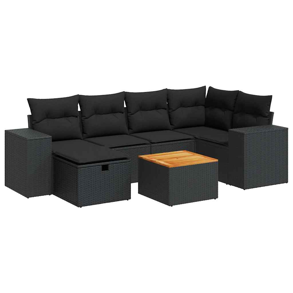 Set Divani da Giardino con Cuscini 7pz Nero Polyrattan | homemem39