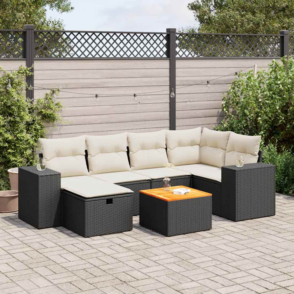 Set Divani da Giardino con Cuscini 7pz Nero Polyrattan