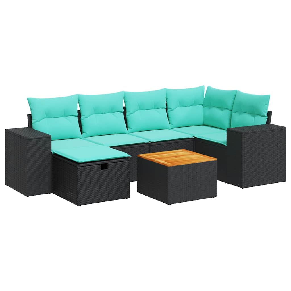 Set Divani da Giardino con Cuscini 7pz Nero Polyrattan | homemem39