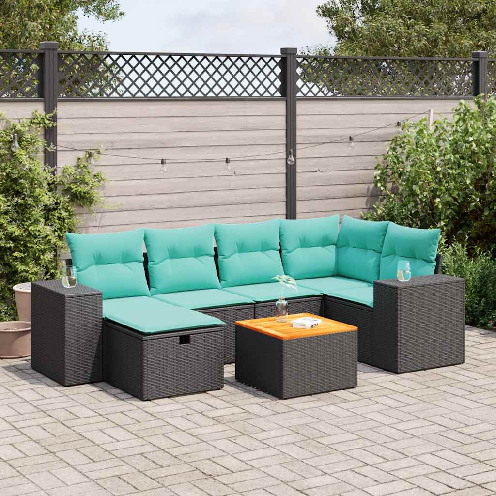 Set Divani da Giardino con Cuscini 7pz Nero Polyrattan | homemem39
