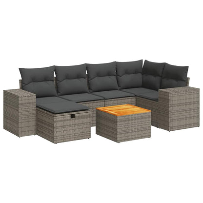 Set Divani da Giardino 7 pz con Cuscini Grigio in Polyrattan | homemem39