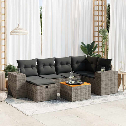 Set Divani da Giardino 7 pz con Cuscini Grigio in Polyrattan | homemem39