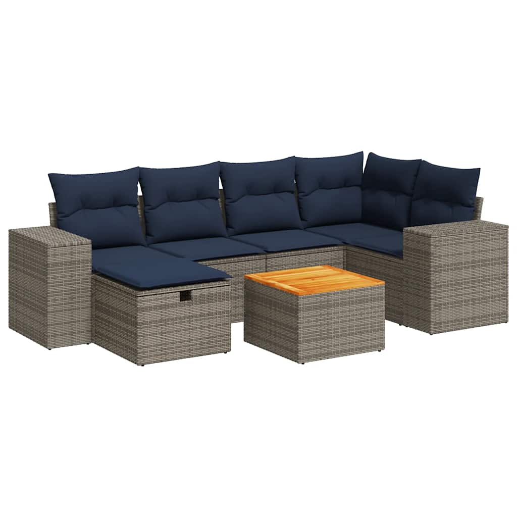 Set Divani da Giardino 7 pz con Cuscini Grigio in Polyrattan | homemem39