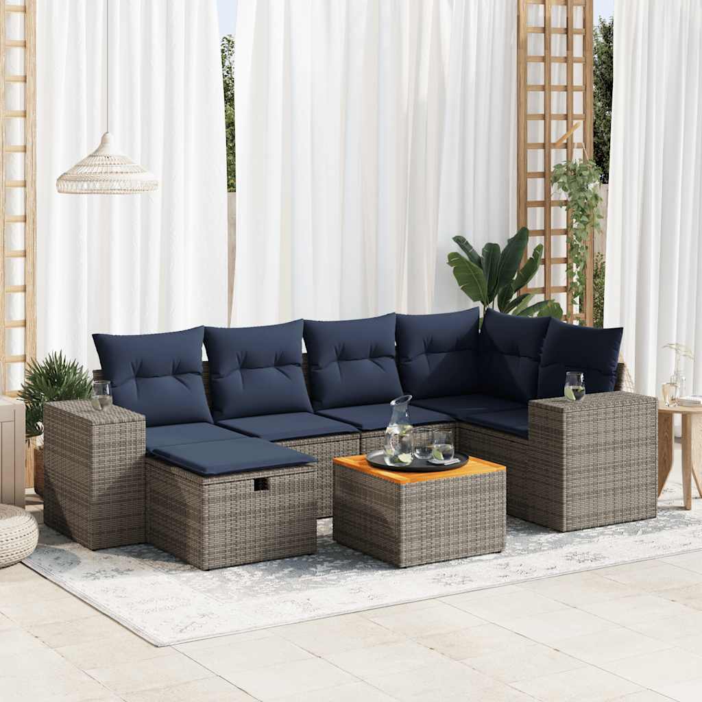 Set Divani da Giardino 7 pz con Cuscini Grigio in Polyrattan | homemem39