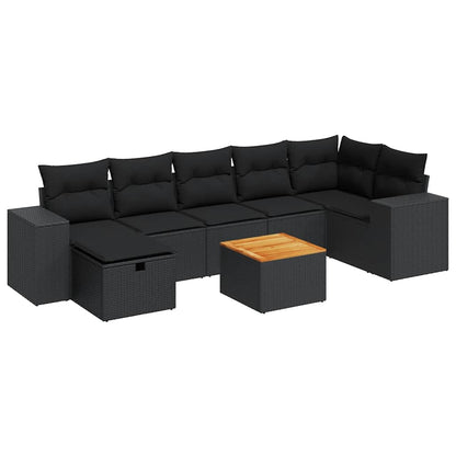 Set Divani da Giardino con Cuscini 8 pz Nero in Polyrattan | homemem39