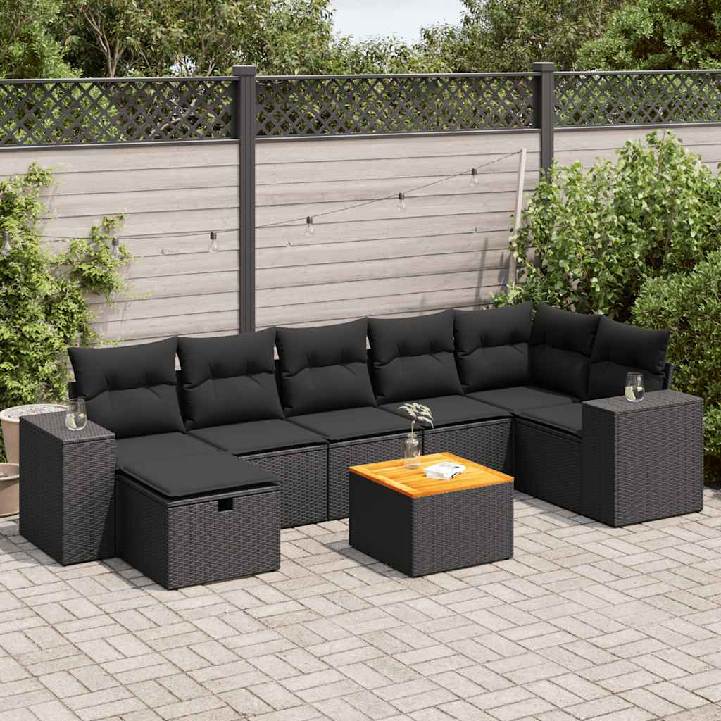 Set Divani da Giardino con Cuscini 8 pz Nero in Polyrattan | homemem39
