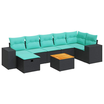 Set Divani da Giardino con Cuscini 8 pz Nero in Polyrattan