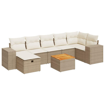 Set Divano da Giardino 8 pz con Cuscini Beige in Polyrattan | homemem39