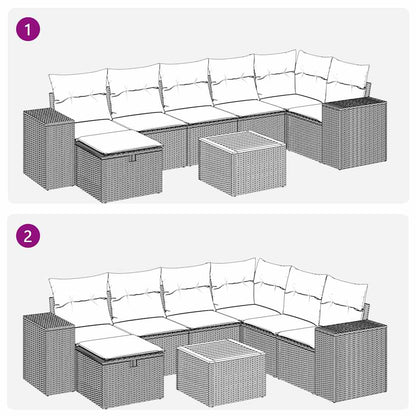 Set Divano da Giardino 8 pz con Cuscini Beige in Polyrattan | homemem39