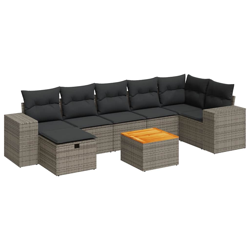 Set Divano da Giardino 8 pz con Cuscini Grigio in Polyrattan | homemem39