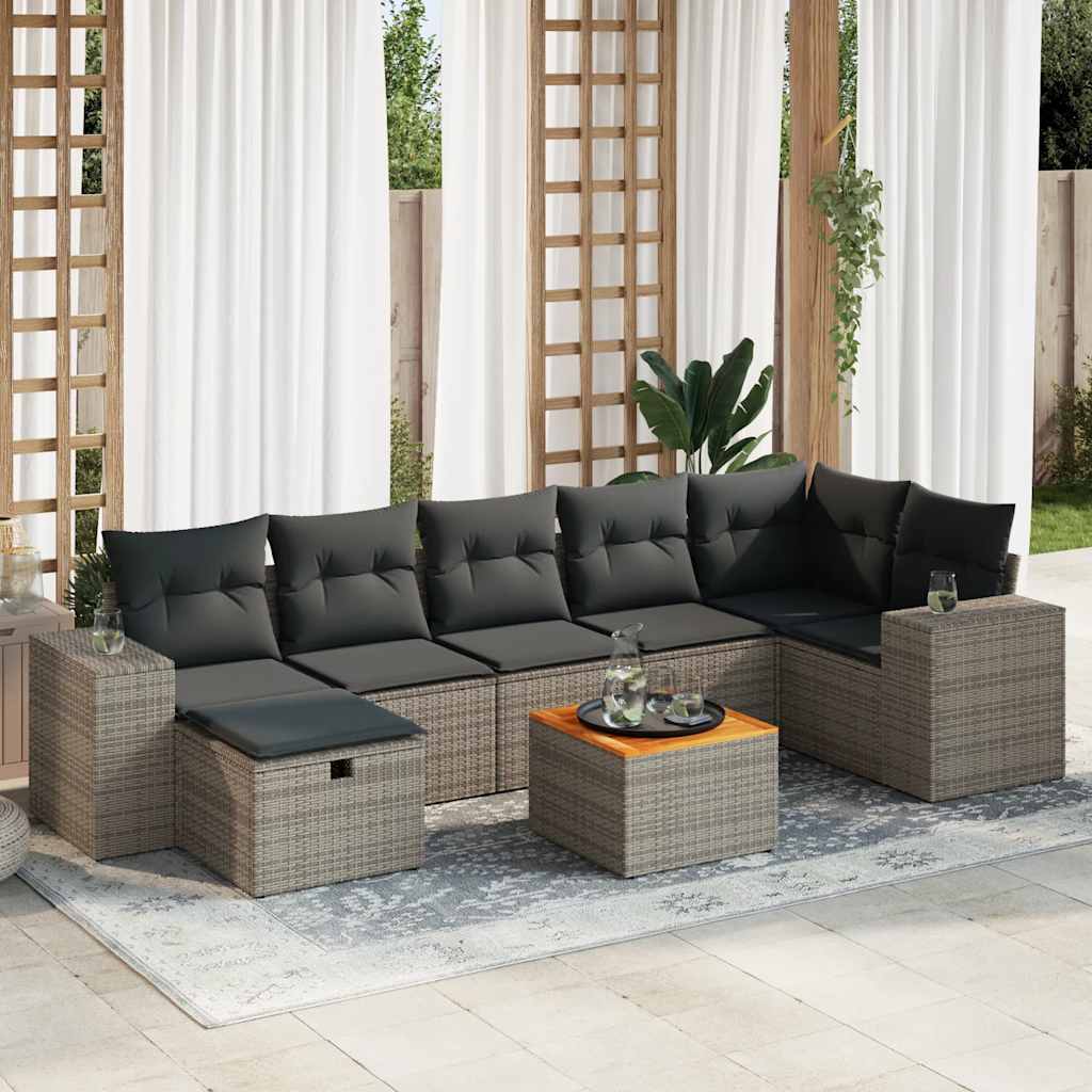 Set Divano da Giardino 8 pz con Cuscini Grigio in Polyrattan | homemem39