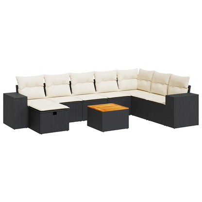 Set Divani da Giardino 9 pz con Cuscini Nero in Polyrattan - homemem39