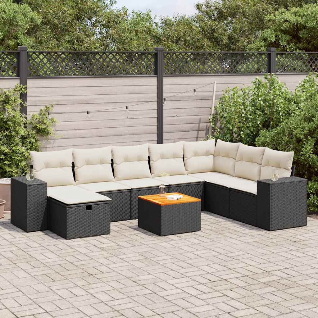 Set Divani da Giardino 9 pz con Cuscini Nero in Polyrattan - homemem39