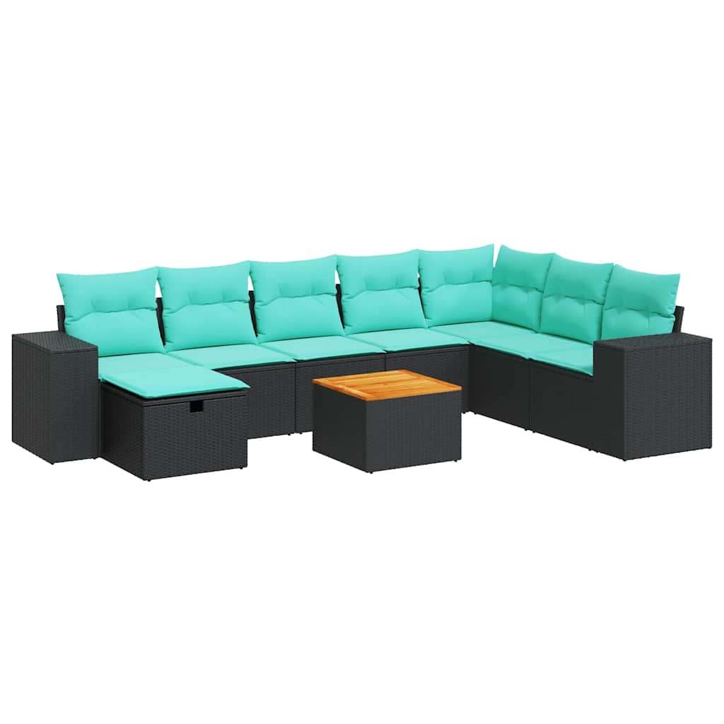 Set Divani da Giardino 9 pz con Cuscini Nero in Polyrattan | homemem39