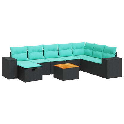 Set Divani da Giardino 9 pz con Cuscini Nero in Polyrattan | homemem39