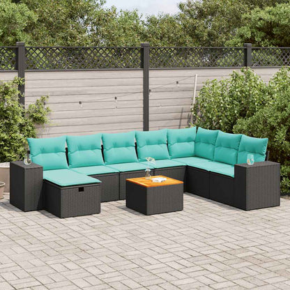 Set Divani da Giardino 9 pz con Cuscini Nero in Polyrattan | homemem39