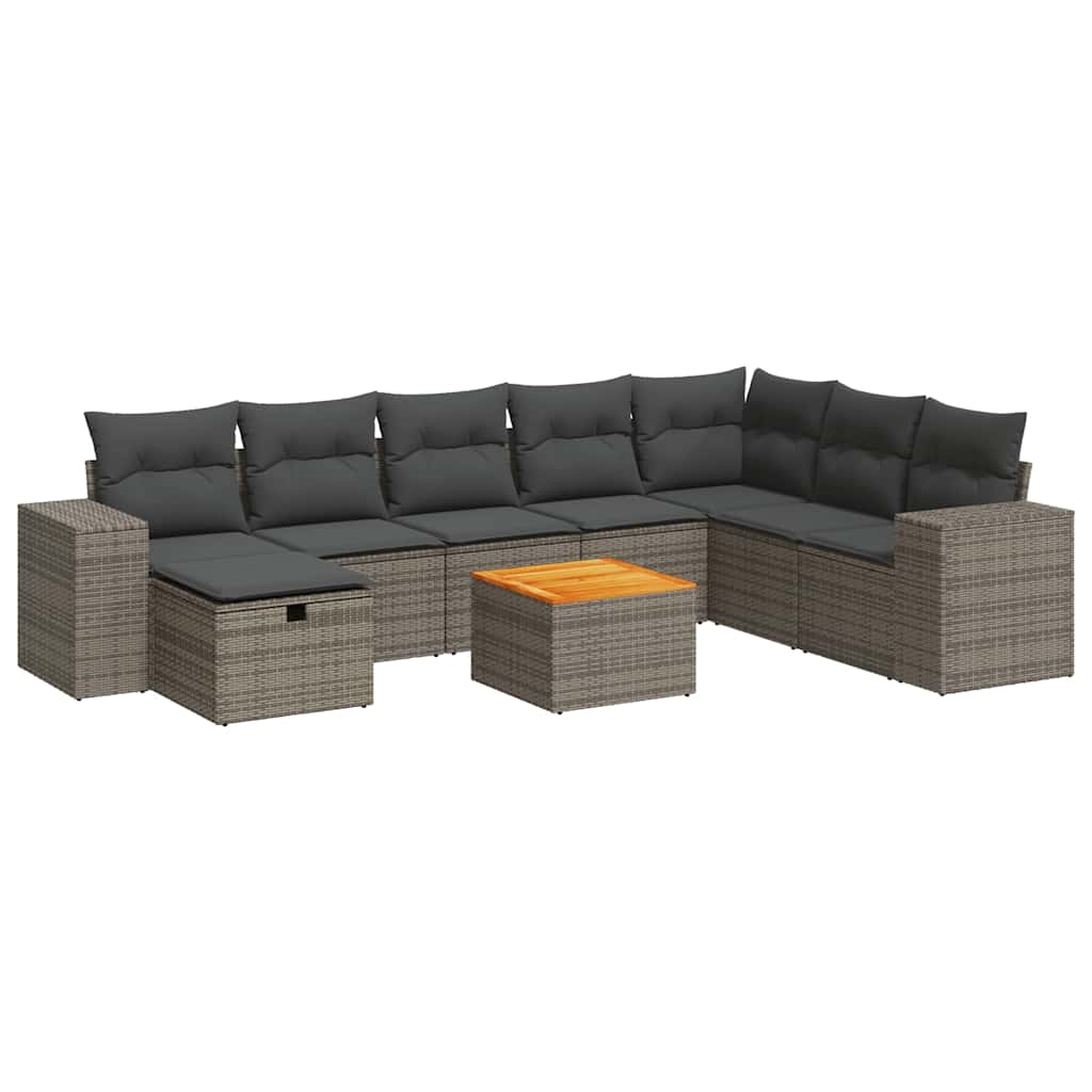 Set Divano da Giardino 9 pz con Cuscini Grigio in Polyrattan | homemem39