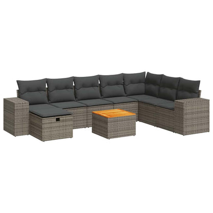 Set Divano da Giardino 9 pz con Cuscini Grigio in Polyrattan | homemem39