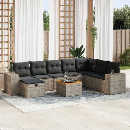 Set Divano da Giardino 9 pz con Cuscini Grigio in Polyrattan | homemem39