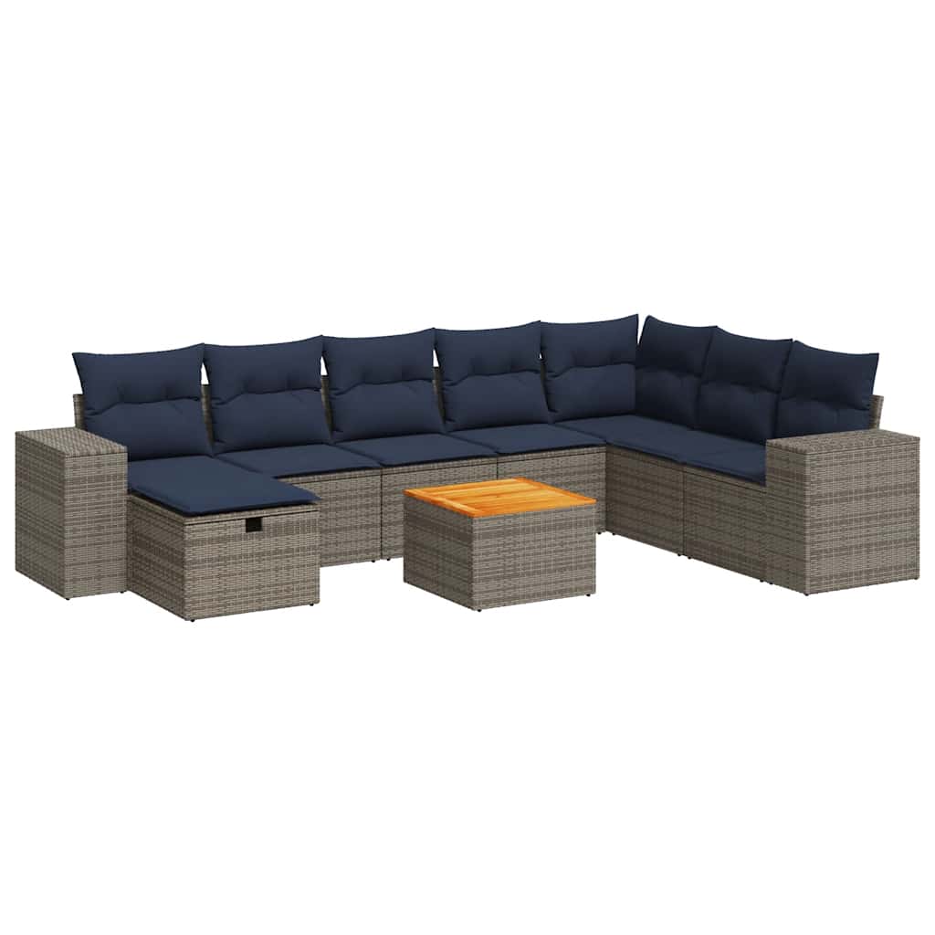 Set Divano da Giardino 9 pz con Cuscini Grigio in Polyrattan | homemem39