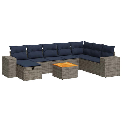 Set Divano da Giardino 9 pz con Cuscini Grigio in Polyrattan | homemem39