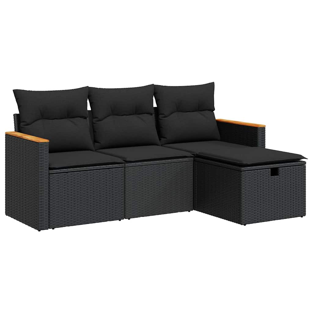 Set Divani da Giardino 4 pz con Cuscini Nero in Polyrattan | homemem39