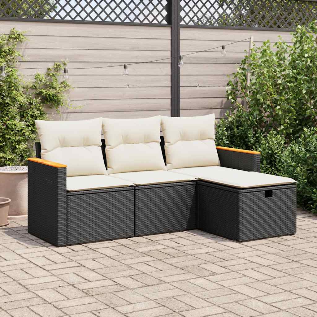 Set Divani da Giardino 4 pz con Cuscini Nero in Polyrattan - homemem39