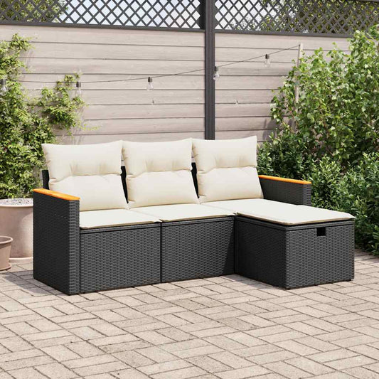Set Divani da Giardino 4 pz con Cuscini Nero in Polyrattan - homemem39