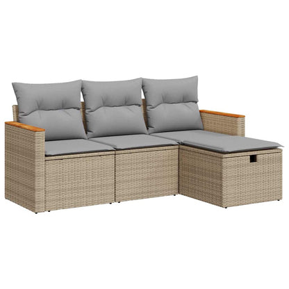 Set Divano da Giardino 4 pz con Cuscini Beige in Polyrattan - homemem39
