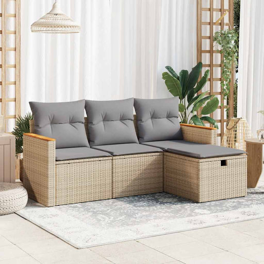 Set Divano da Giardino 4 pz con Cuscini Beige in Polyrattan - homemem39