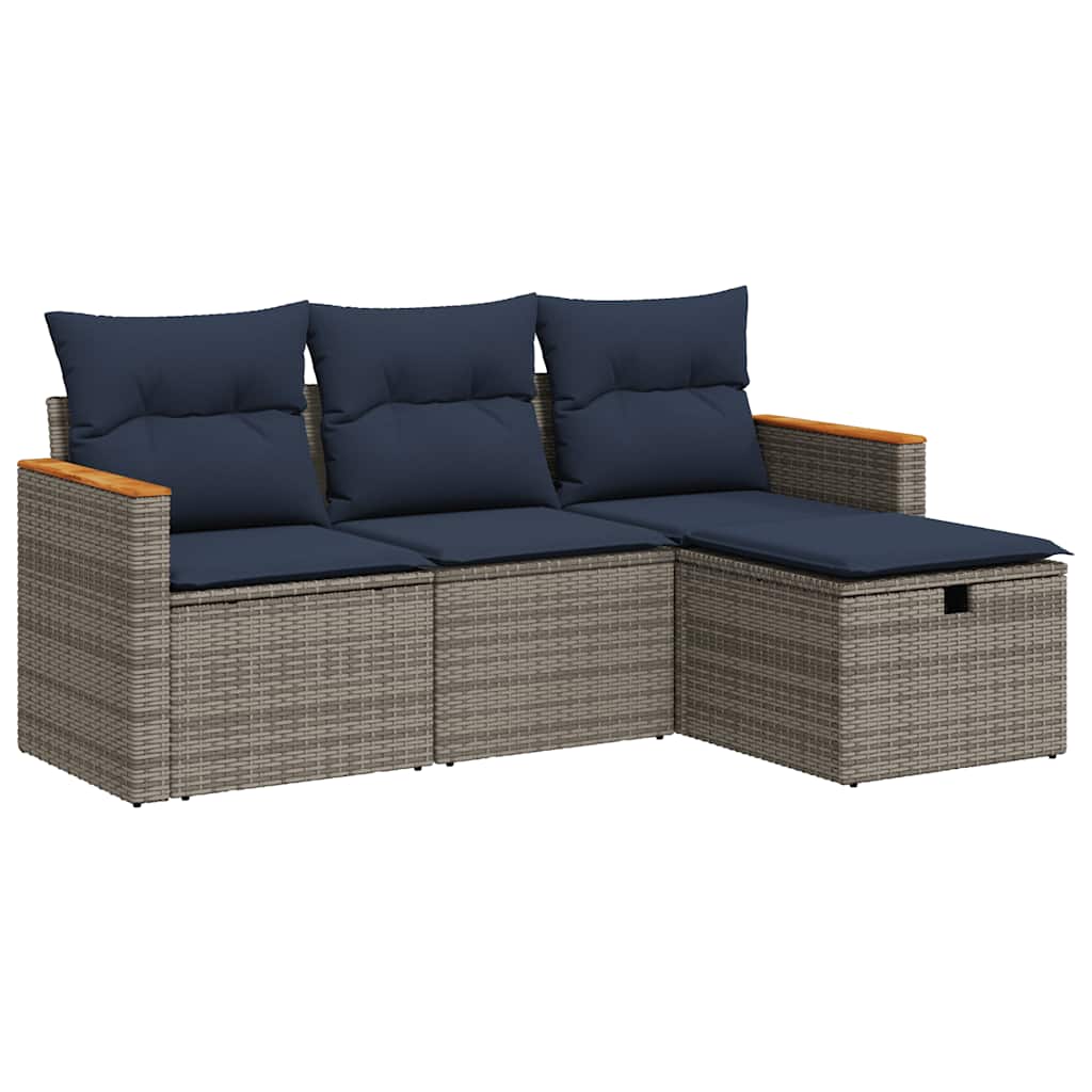 Set Divani da Giardino 4 pz con Cuscini in Polyrattan Grigio | homemem39