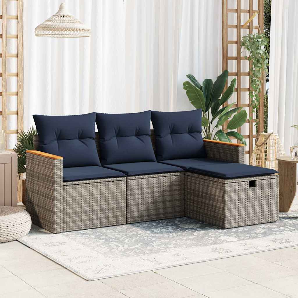 Set Divani da Giardino 4 pz con Cuscini in Polyrattan Grigio | homemem39