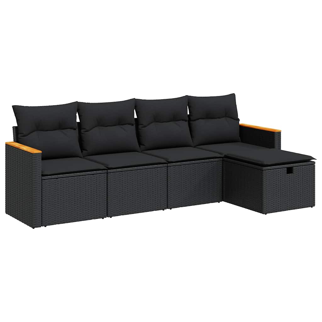 Set Divani da Giardino 5 pz con Cuscini in Polyrattan Nero | homemem39