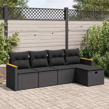 Set Divani da Giardino 5 pz con Cuscini in Polyrattan Nero | homemem39