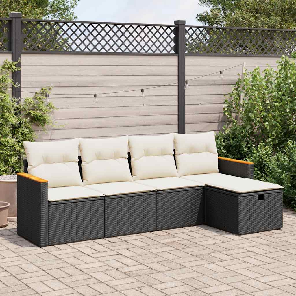 Set Divani da Giardino 5 pz con Cuscini in Polyrattan Nero - homemem39