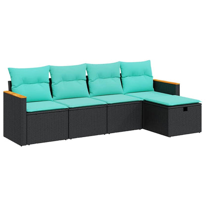 Set Divani da Giardino 5 pz con Cuscini in Polyrattan Nero | homemem39