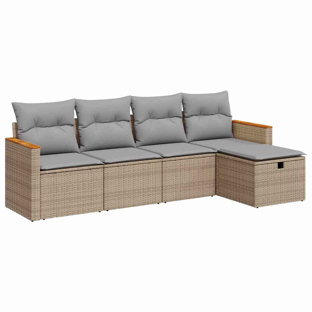 Set Divano da Giardino 5 pz con Cuscini Beige in Polyrattan - homemem39