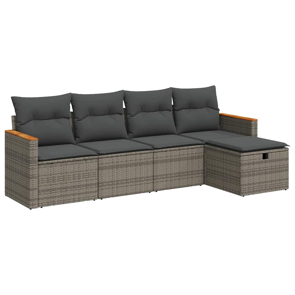 Set Divano da Giardino 5 pz con Cuscini Grigio in Polyrattan | homemem39