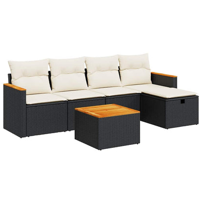 Set Divano da Giardino 6 pz con Cuscini Nero in Polyrattan - homemem39