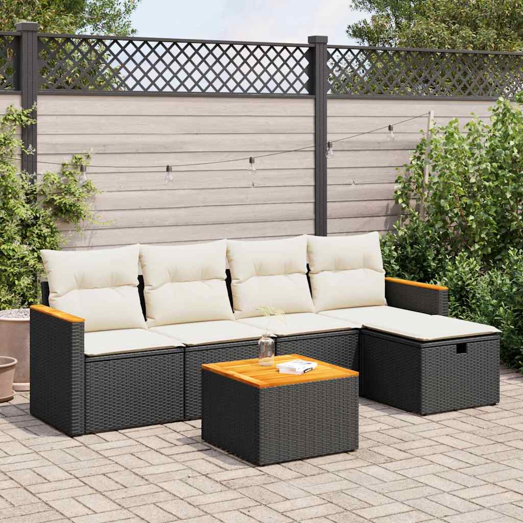 Set Divano da Giardino 6 pz con Cuscini Nero in Polyrattan - homemem39
