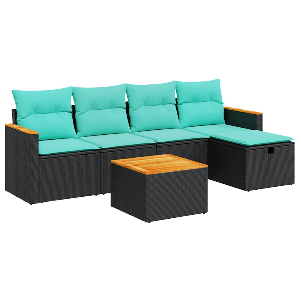 Set Divano da Giardino 6 pz con Cuscini Nero in Polyrattan | homemem39
