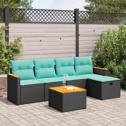 Set Divano da Giardino 6 pz con Cuscini Nero in Polyrattan | homemem39