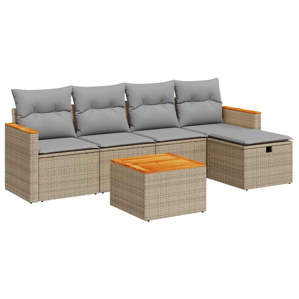 Set Divano da Giardino 6 pz con Cuscini Beige in Polyrattan - homemem39
