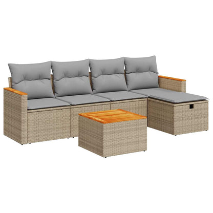 Set Divano da Giardino 6 pz con Cuscini Beige in Polyrattan - homemem39