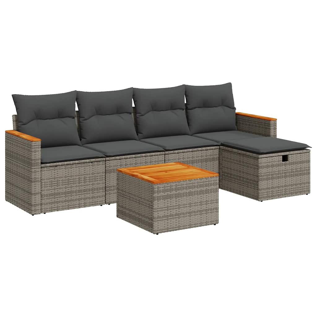 Set Divano da Giardino 6 pz con Cuscini Grigio in Polyrattan | homemem39