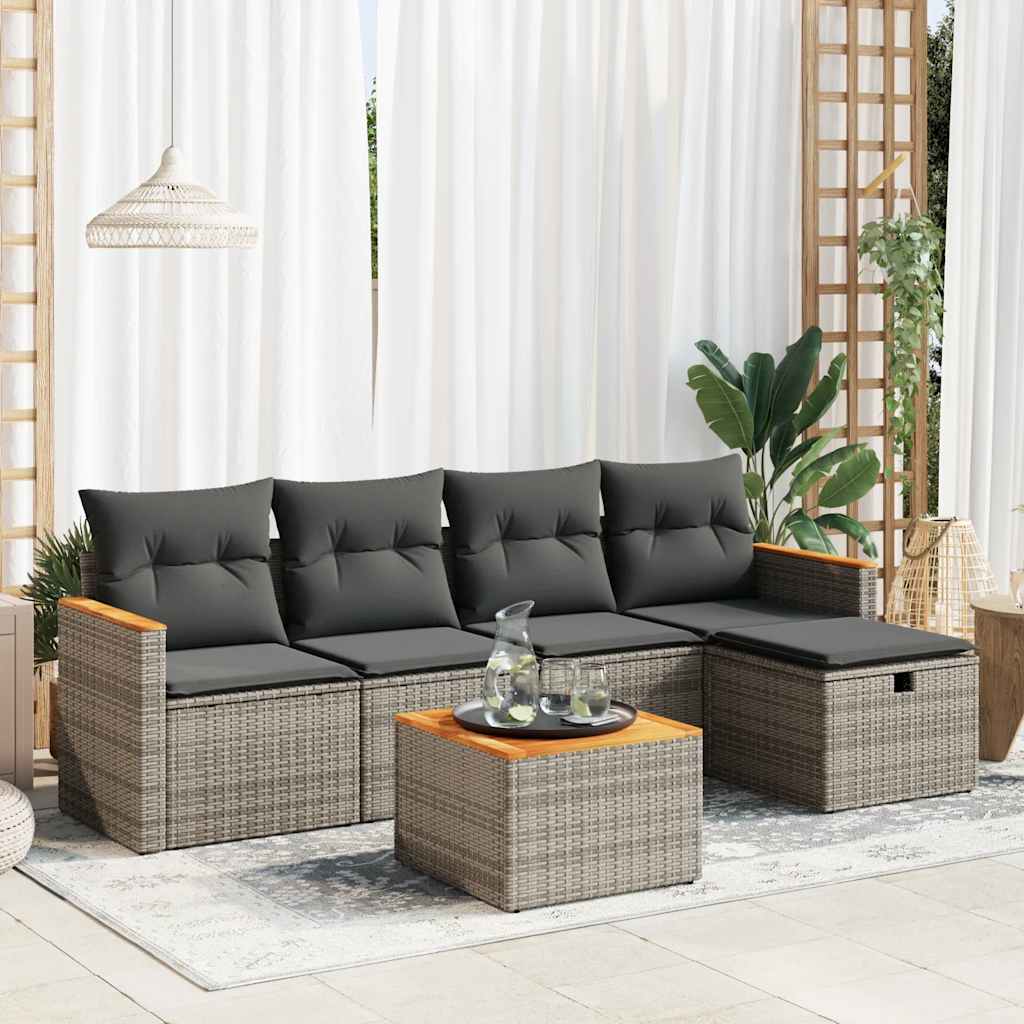 Set Divano da Giardino 6 pz con Cuscini Grigio in Polyrattan | homemem39