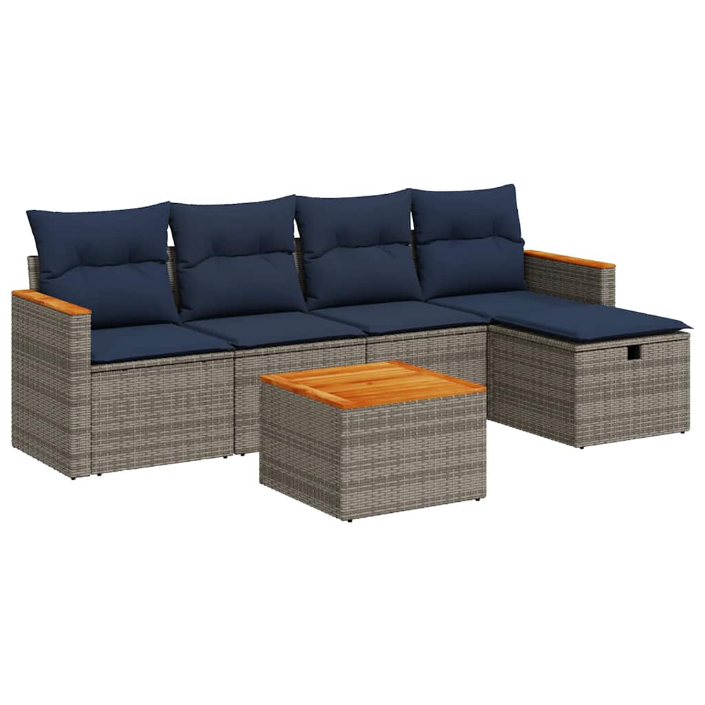 Set Divano da Giardino 6 pz con Cuscini Grigio in Polyrattan | homemem39
