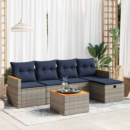 Set Divano da Giardino 6 pz con Cuscini Grigio in Polyrattan | homemem39