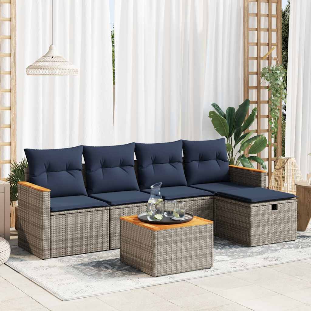 Set Divano da Giardino 6 pz con Cuscini Grigio in Polyrattan